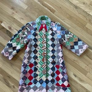 Patchwork Quilted Pea Coat in Multi-Color